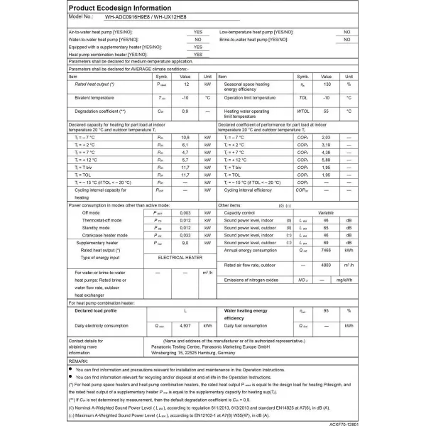 Panasonic Wärmepumpe KIT-AXC12HE8 12 kW 400 v Aquarea T-CAP