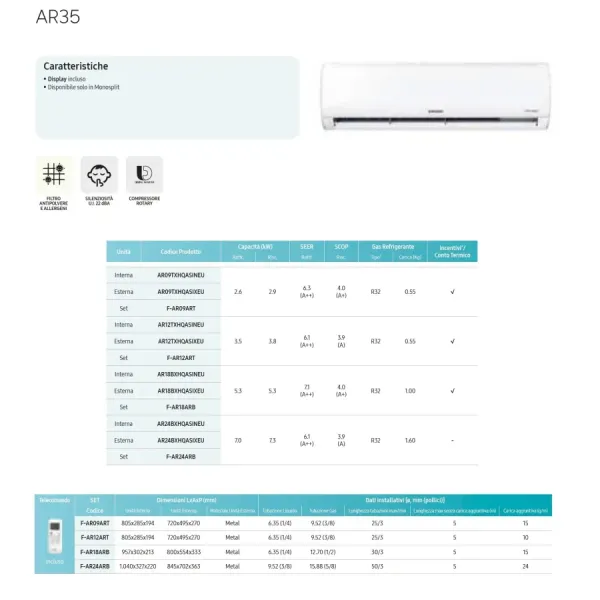 Samsung Mono Split 12000 Btu AR12TXHQASINEU AR12TXHQASIXEU Weiß