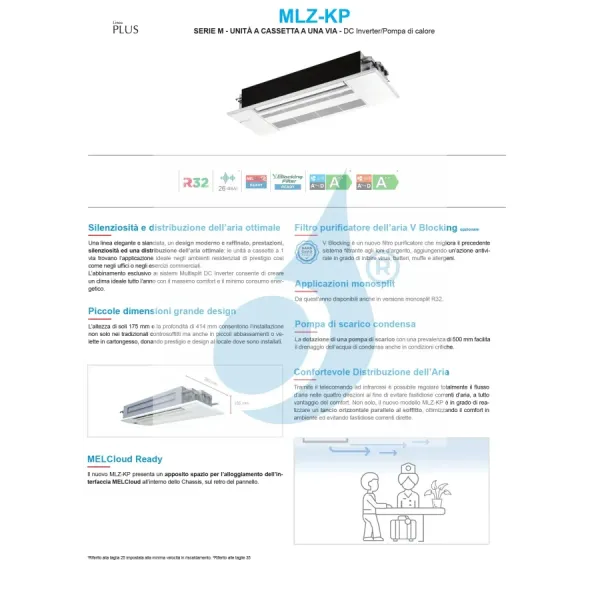 Mitsubishi Mono Split Kassettengerät 12000 Btu MLZ-KP35VG SUZ-M35VA