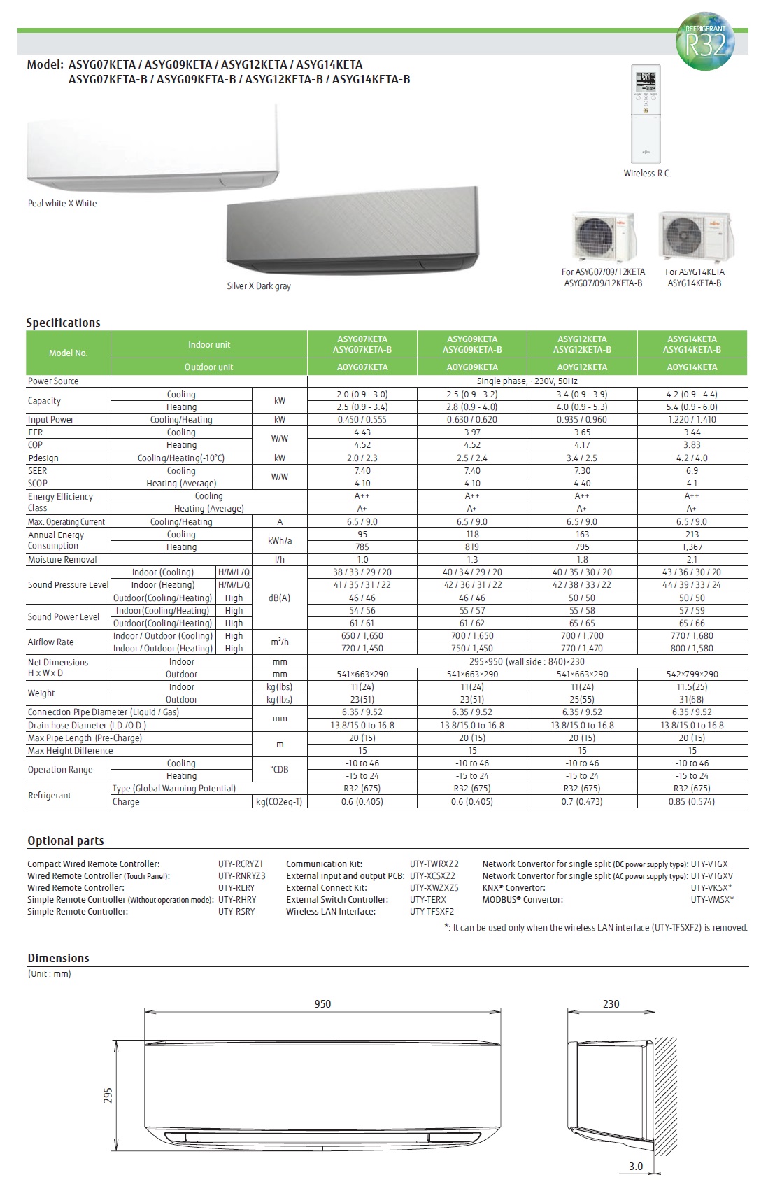 Klimageräte Fujitsu Mono Split 15000 Btu ASYG14KETA-B AOYG14KETA
