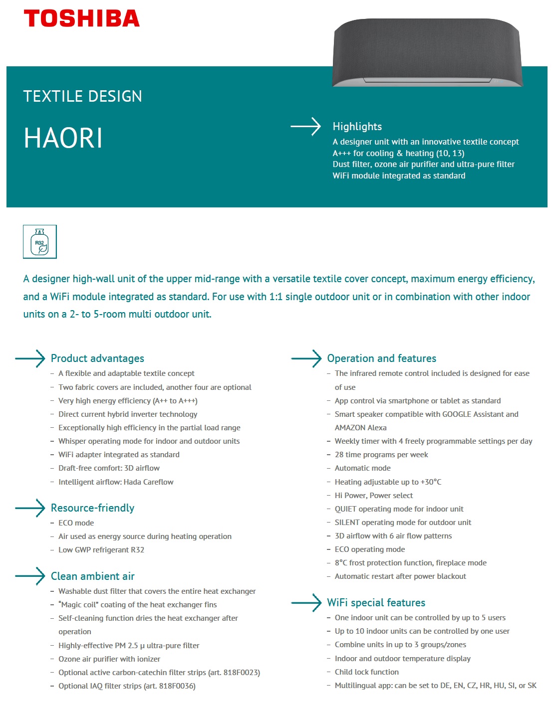 Klimageräte Toshiba Mono Split 9000 Btu Haori RAS-B10N4KVRG-E